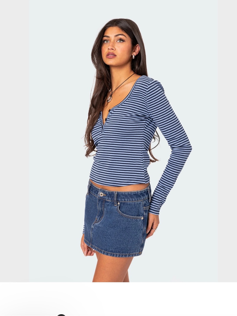 Edikted Striped Long-Sleeve Crop Top - Picture 3 of 5
